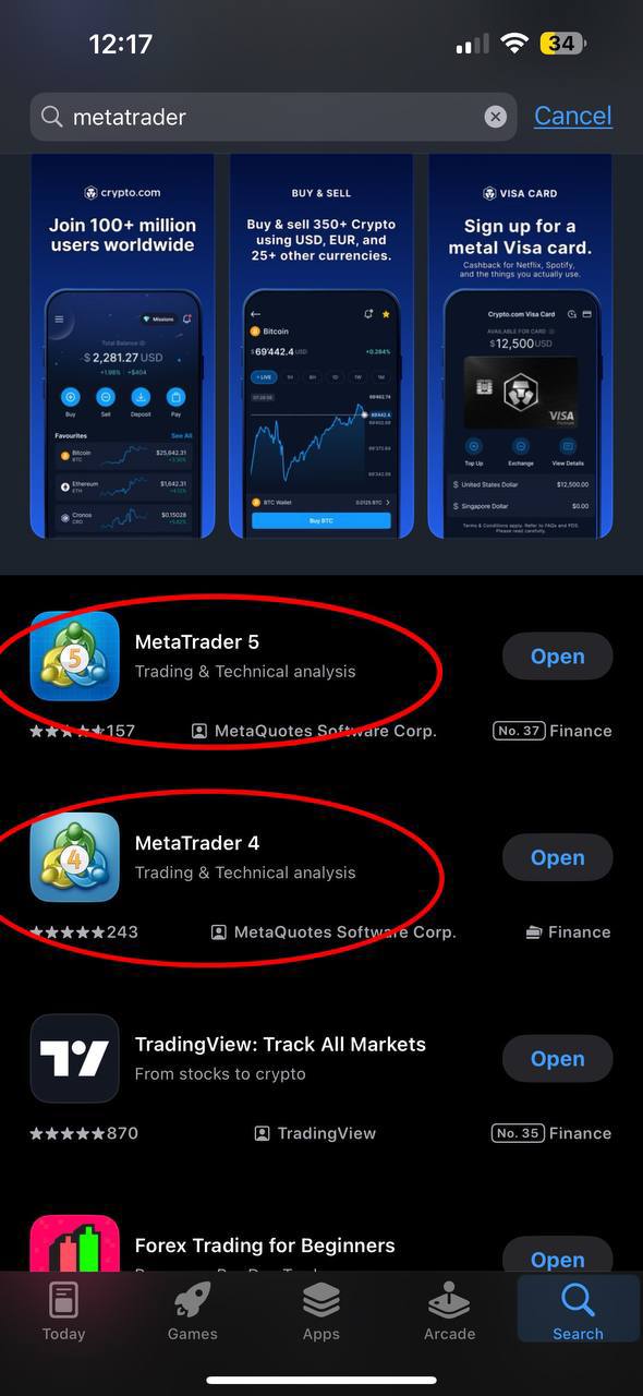 MetaTrader login screen